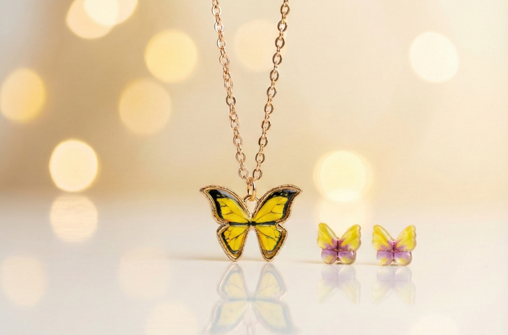 Aesthetic Golden Yellow Butterfly Necklace + Free Earrings