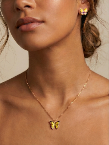 Aesthetic Golden Yellow Butterfly Necklace + Free Earrings