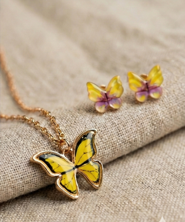 Aesthetic Golden Yellow Butterfly Necklace + Free Earrings