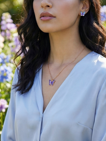 Aesthetic Purple Butterfly Necklace + Free Glitter Earrings