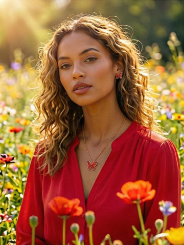 "Ember Wings" Red-Orange Butterfly Pendant + Free Translucent Earrings